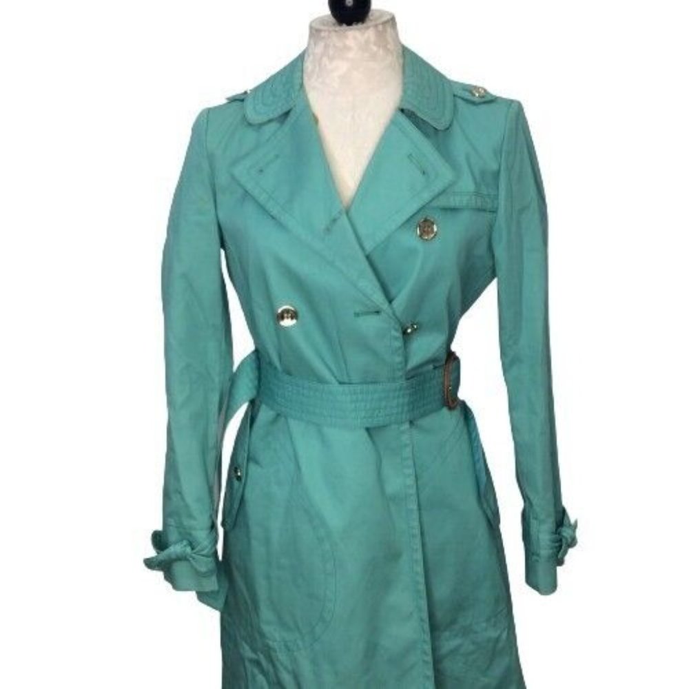 Coach Teal Button Up Trench Coat | 2